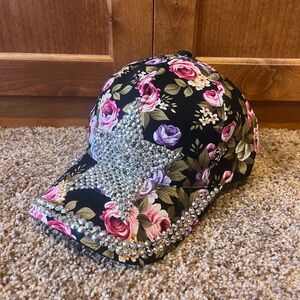 Magid Floral Cap with Pink and Green Accents